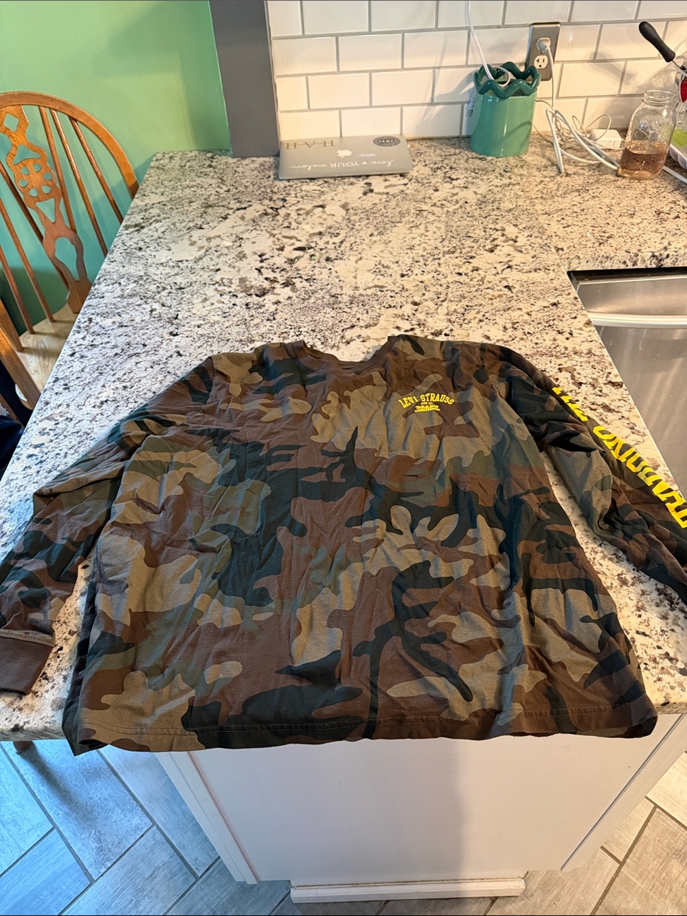Camo Long Sleeve Tee with Yellow Logo - Levi Strauss